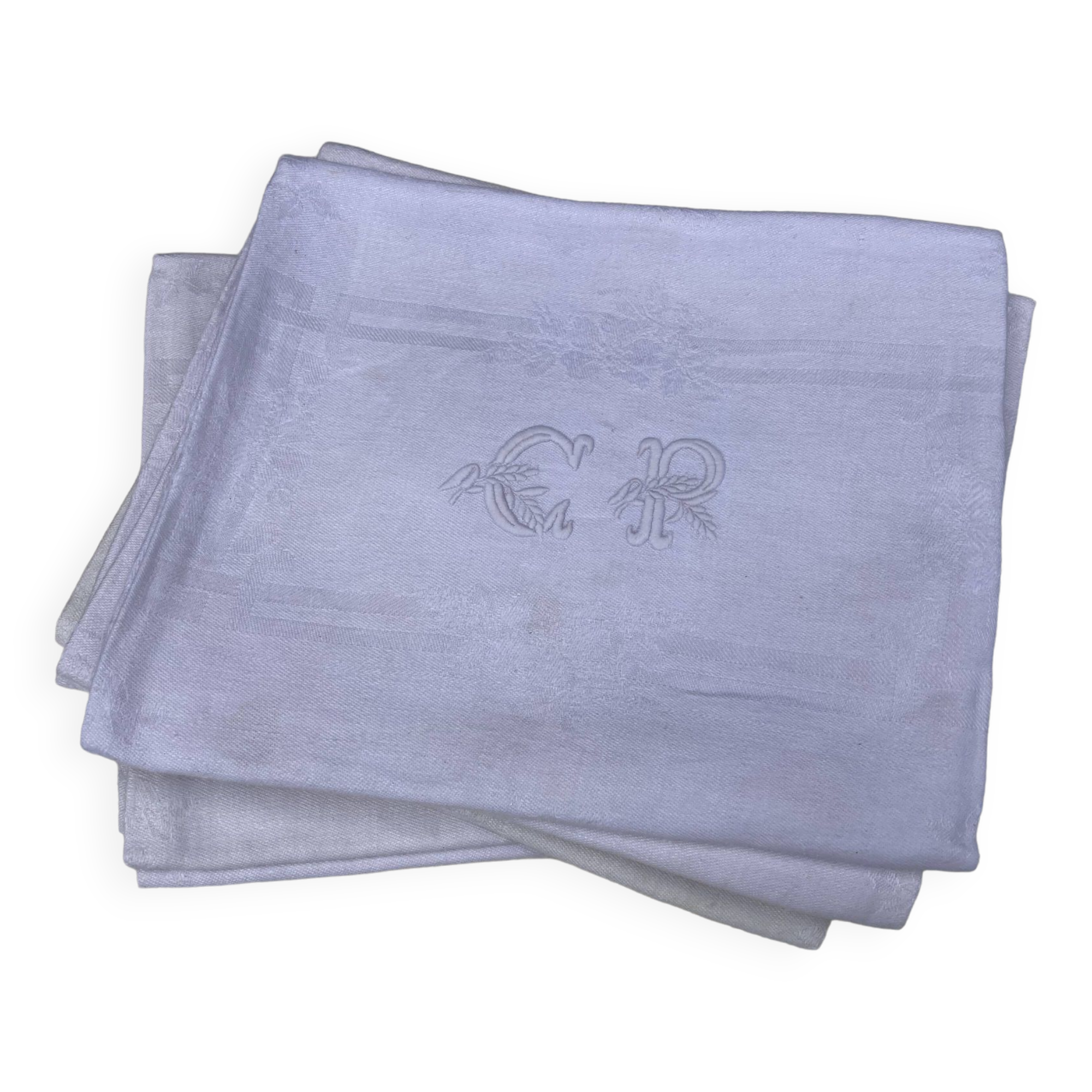 10 old damask and monogrammed napkins