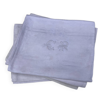 10 anciennes serviettes de table damassées et monogrammées