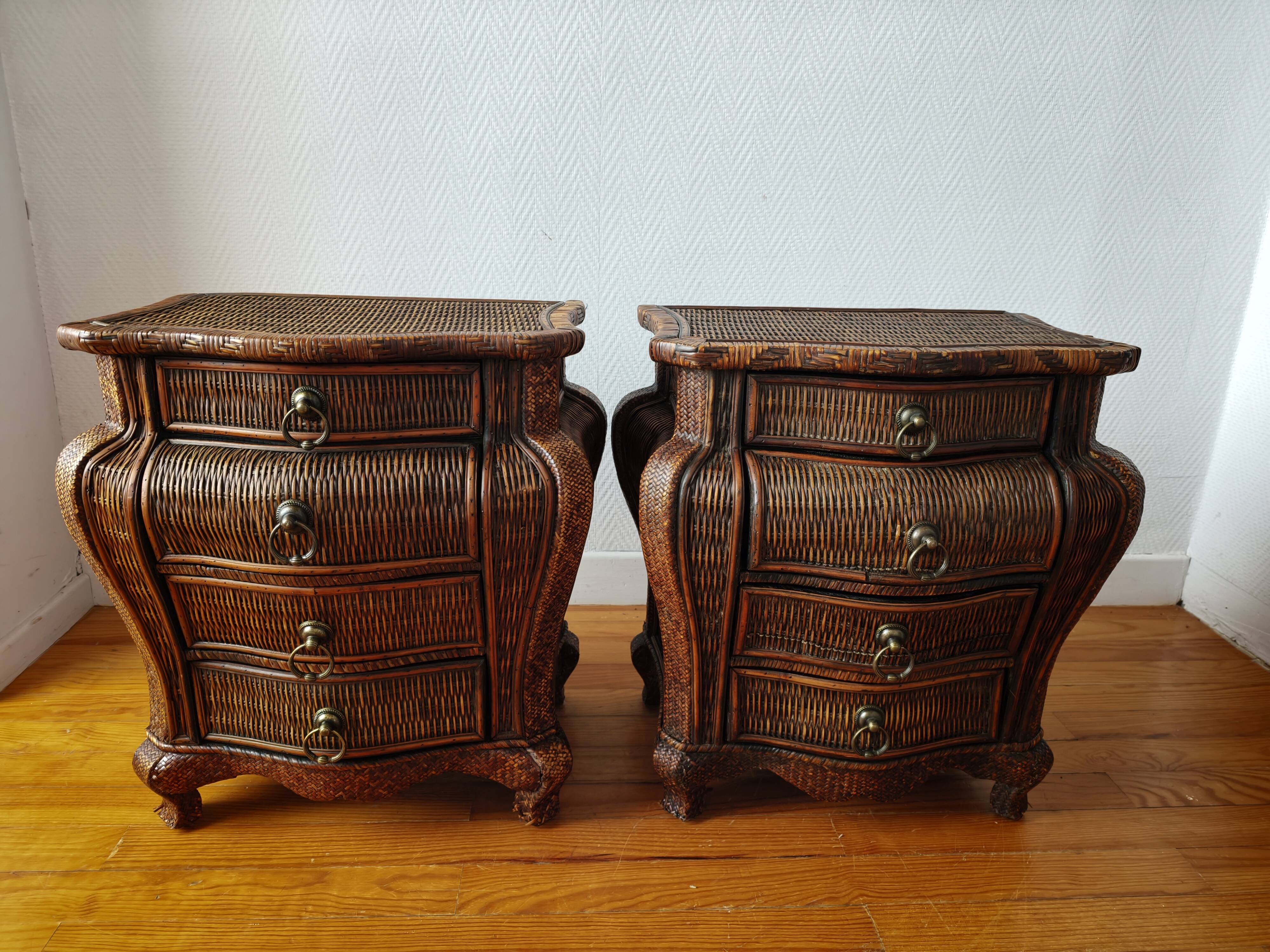 Pair of curved wicker bedside tables