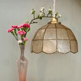 Vintage suspension lamp in mother-of-pearl and brass