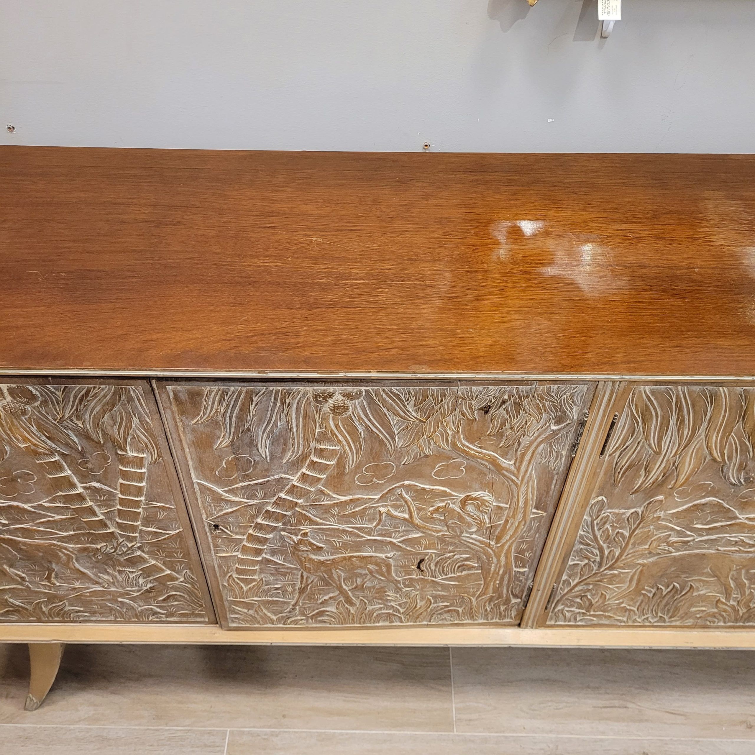 Enfilade / buffet, by Rafael García Nicolau, carved oak, Mid-century, 1970s – Spain