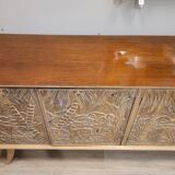 Enfilade / buffet, by Rafael García Nicolau, carved oak, Mid-century, 1970s – Spain