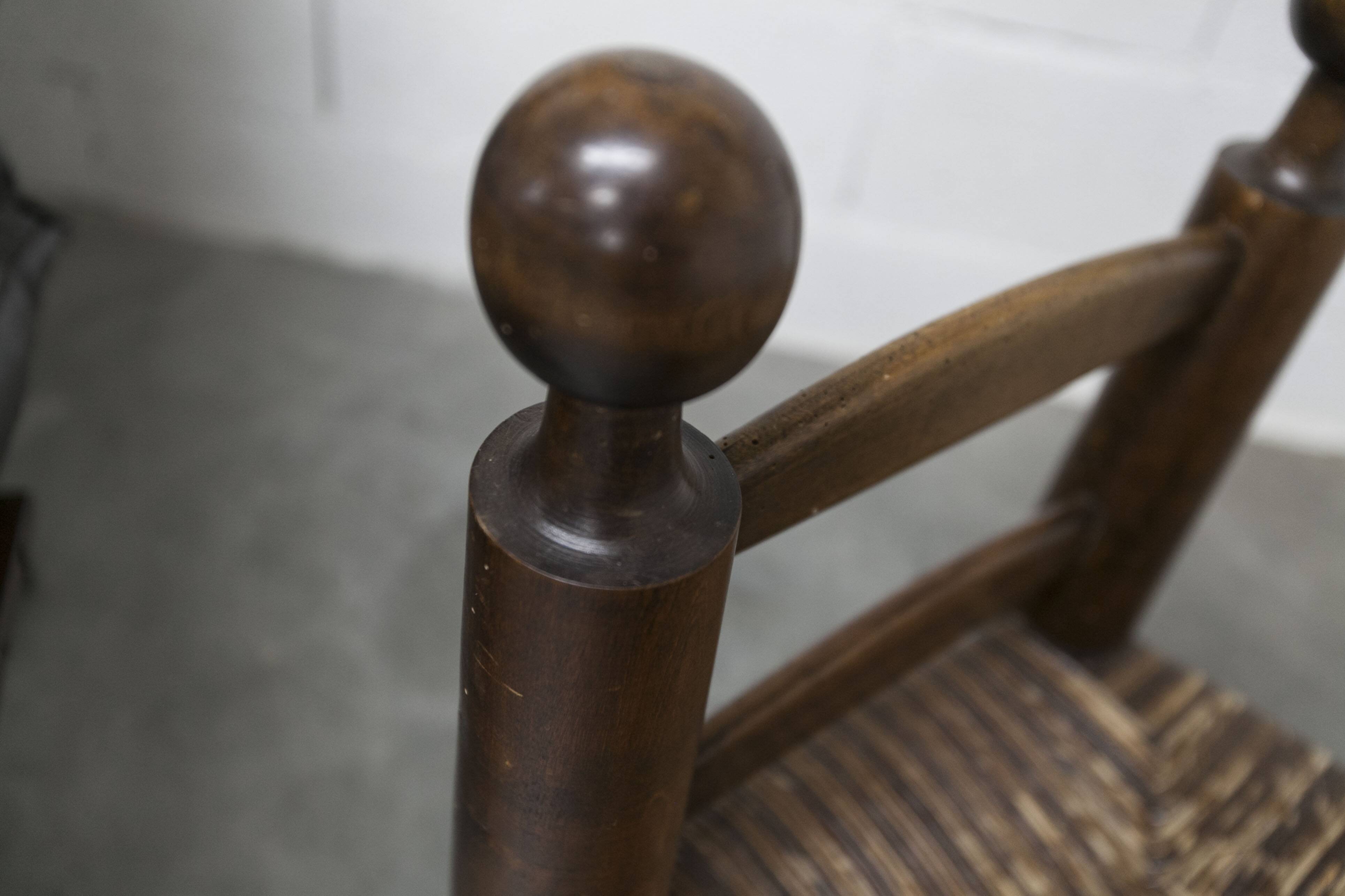 Brutalist children's chair by Charles Doudouyt 1960 oak and wicker