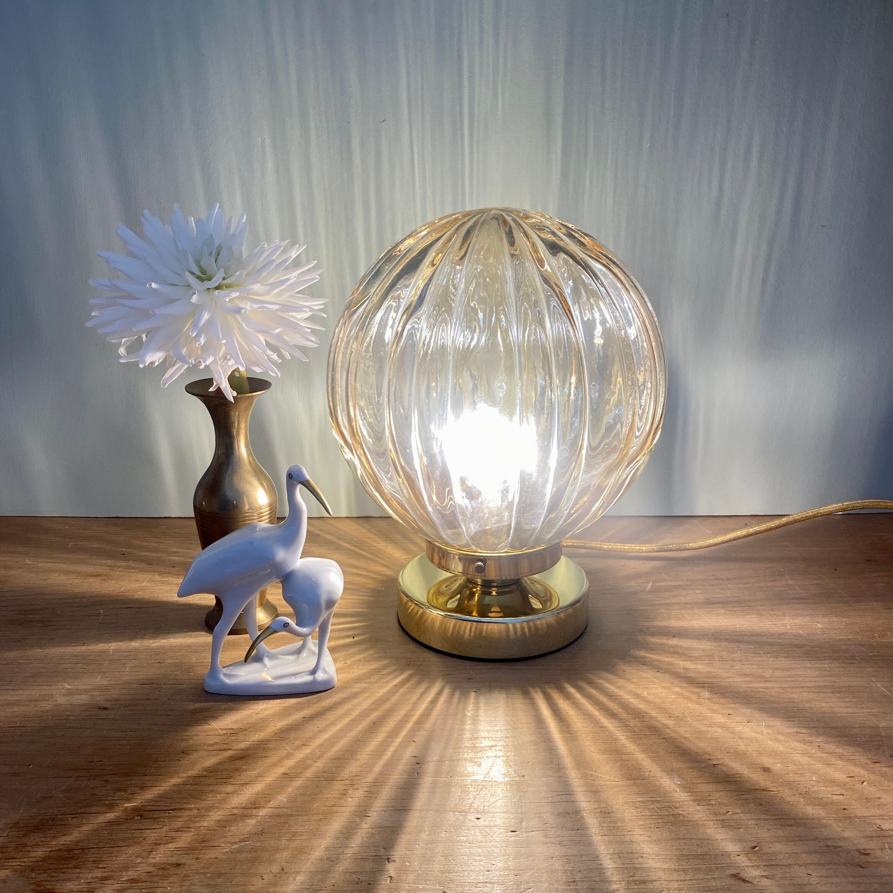 Vintage amber glass globe table lamp