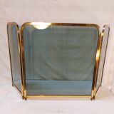 Vintage fireplace screen in smoked glass and gold-tone metal