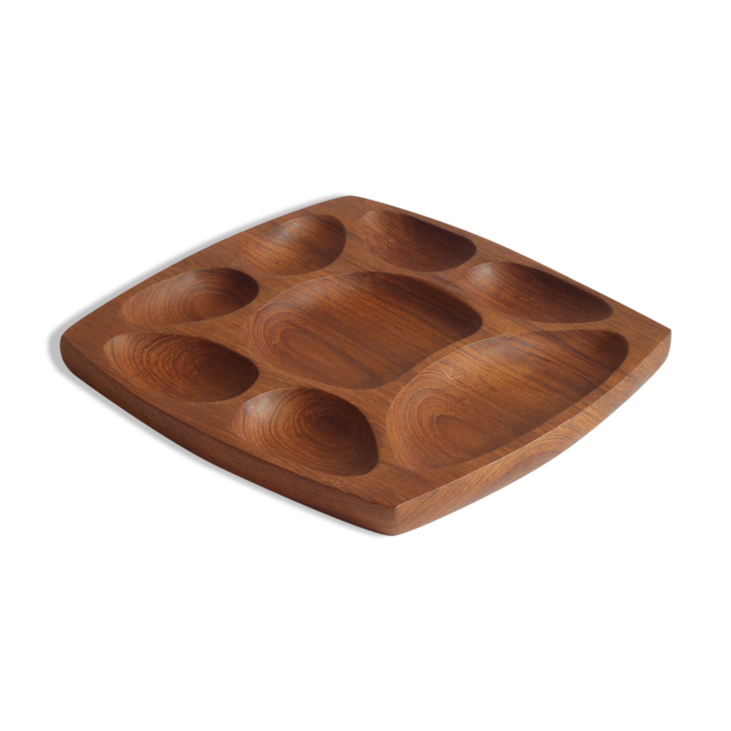 Scandinavian teak wooden tray with compartiments, 1970