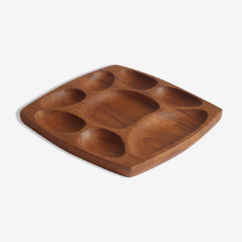 Scandinavian teak wooden tray with compartiments, 1970
