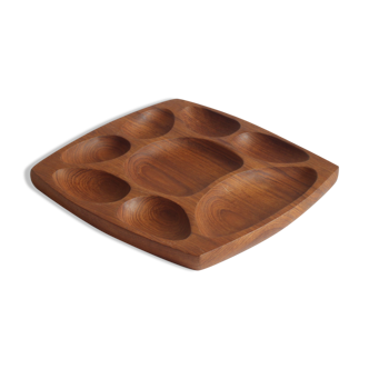 Scandinavian teak wooden tray with compartiments, 1970