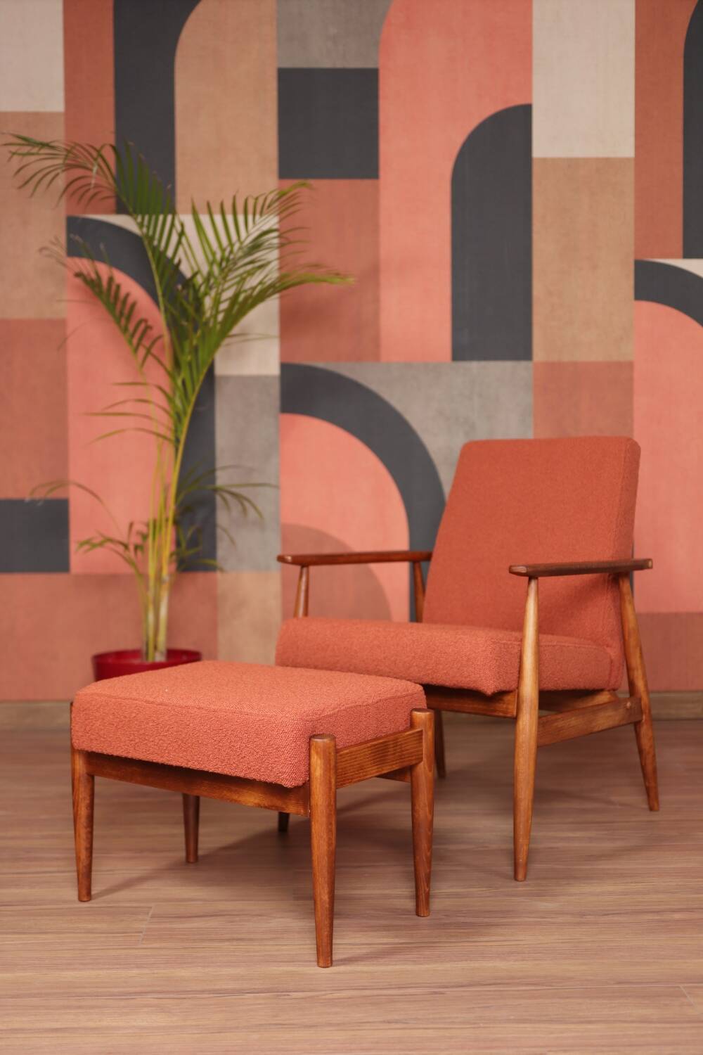 Fauteuil lounge et repose-pieds Vintage Terracota Boucle