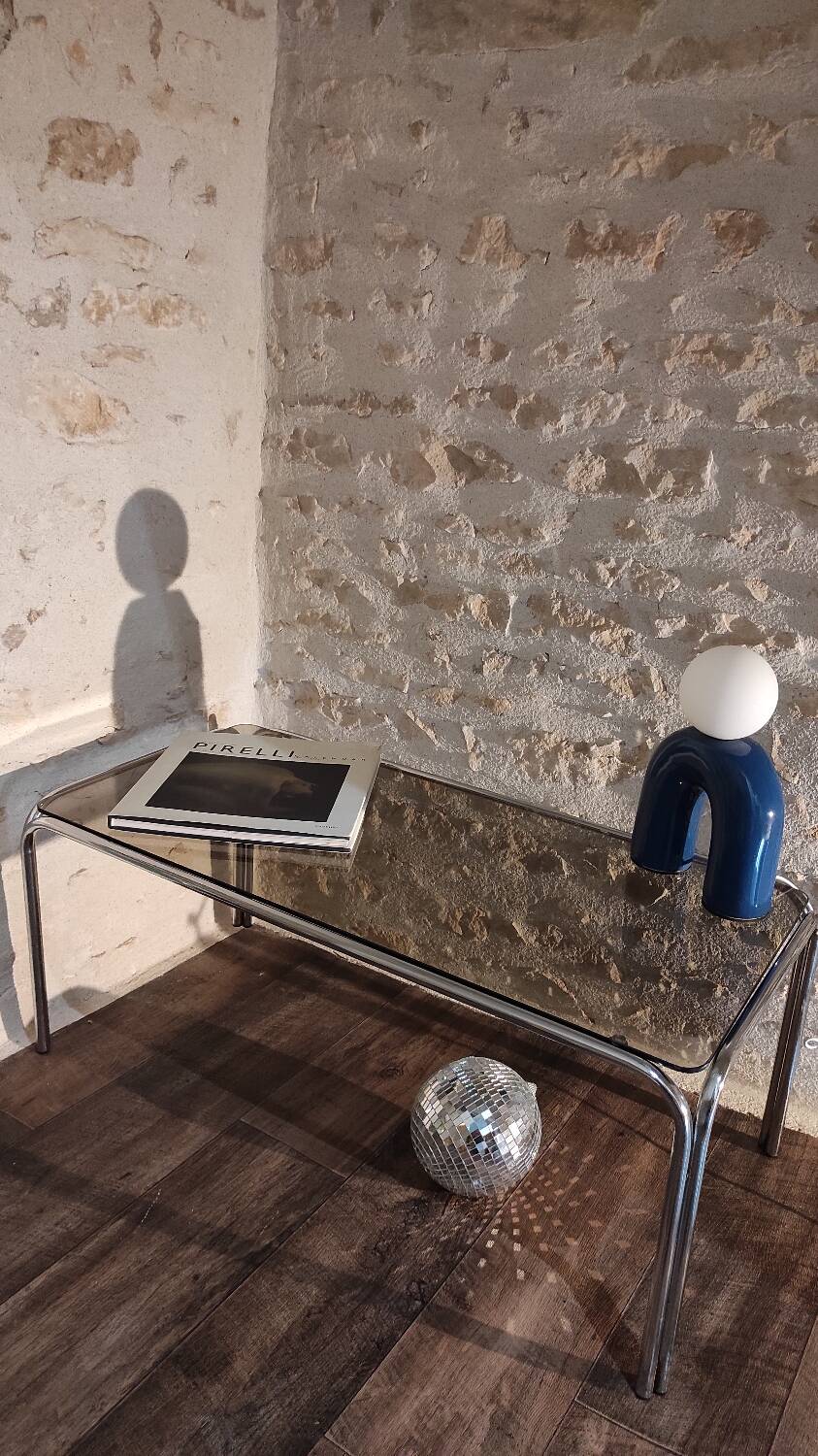 70's smoked tubular table