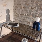 70's smoked tubular table