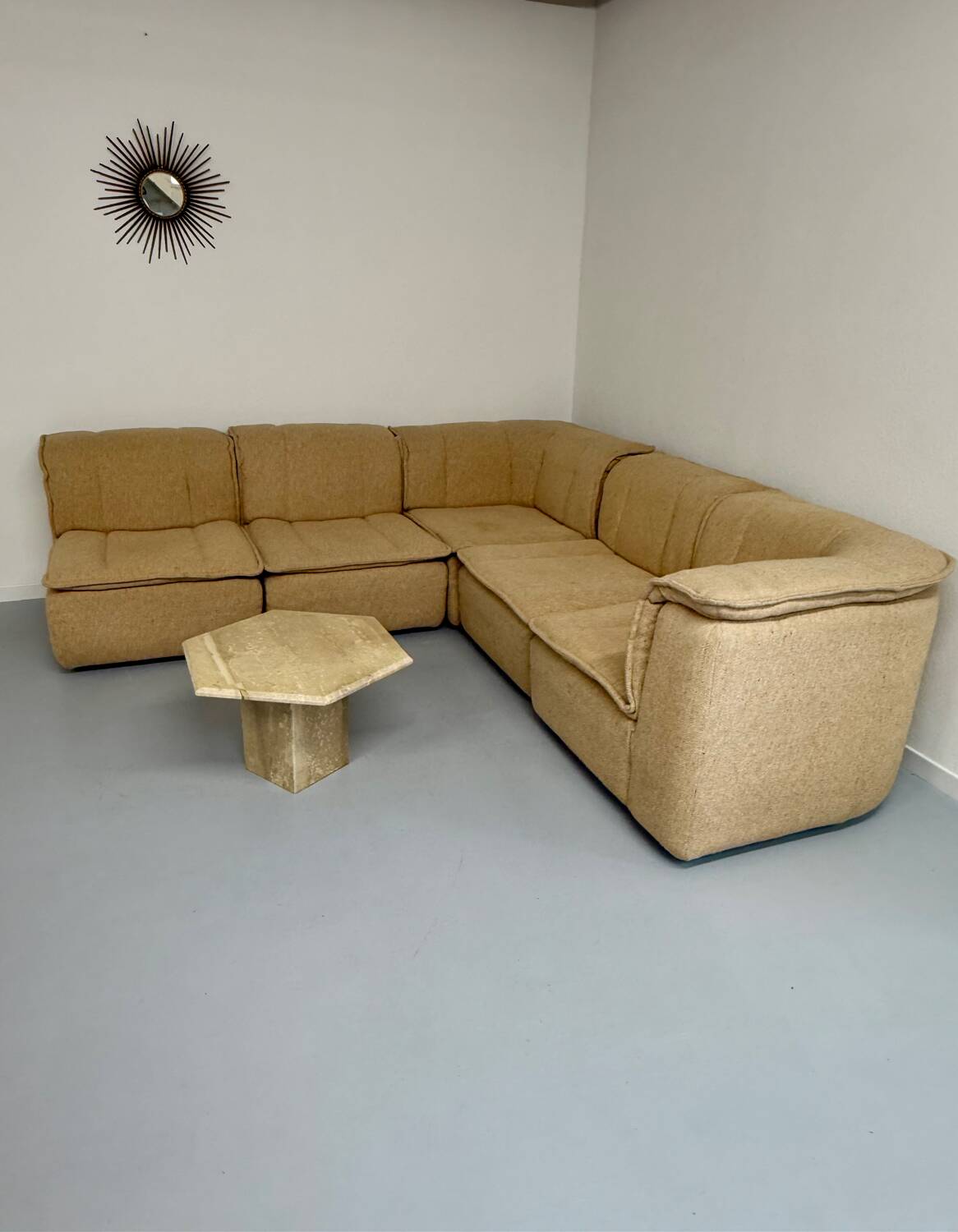 Modular sofa in beige fabric, 70s, 5 elements