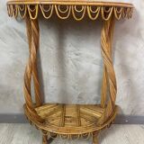 Ensemble miroir et console en bambou et rotin