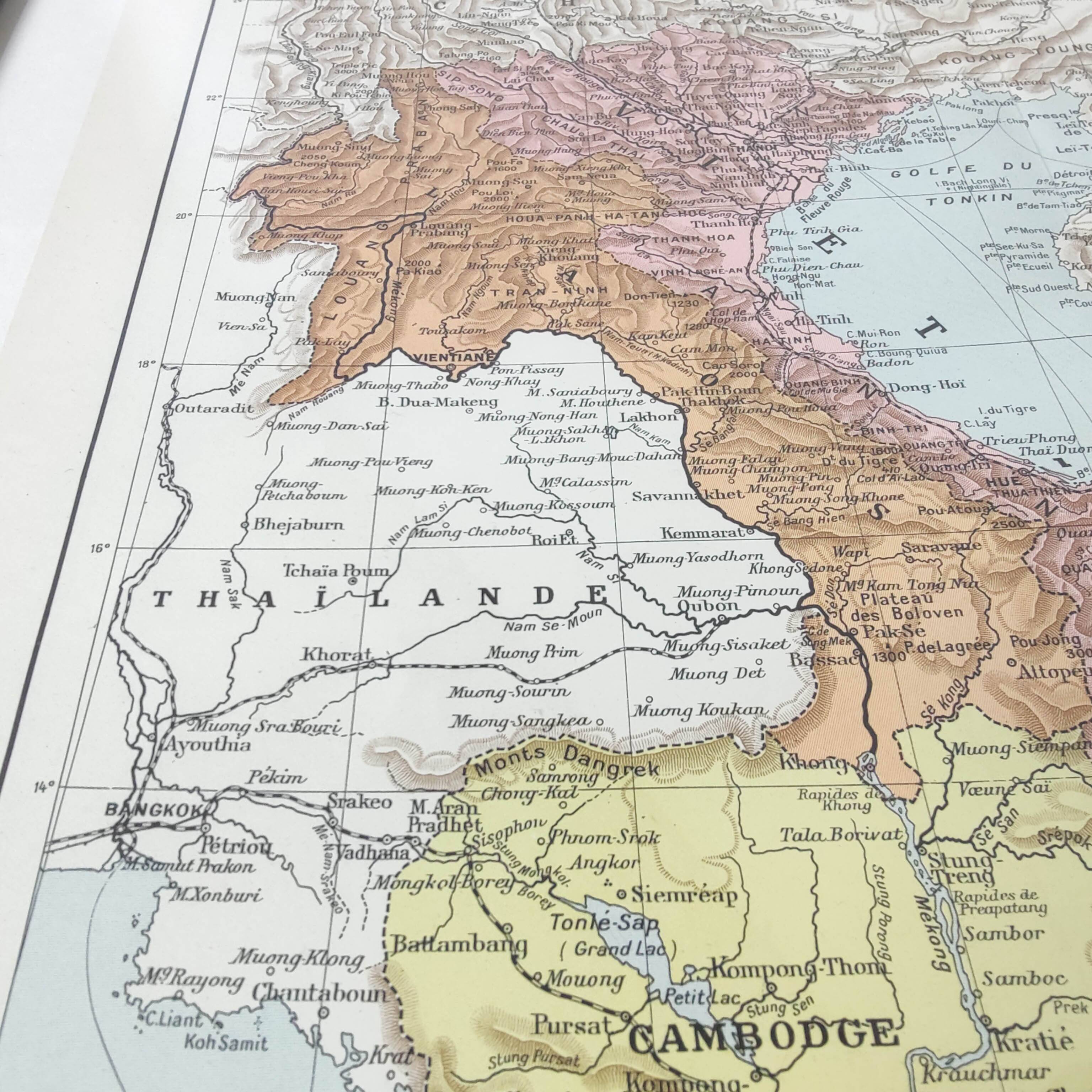 Old map Vietnam Laos Cambodia Asia 43x43cm from 1950