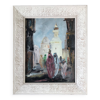 Louis ALBAN "Women returning from the market" Oil on panel signed