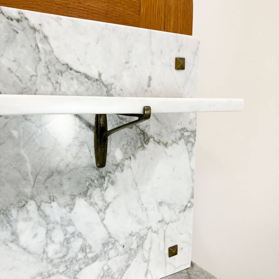 Art Nouveau chest of drawers, marble washstand and mirror top, oak, 1910s