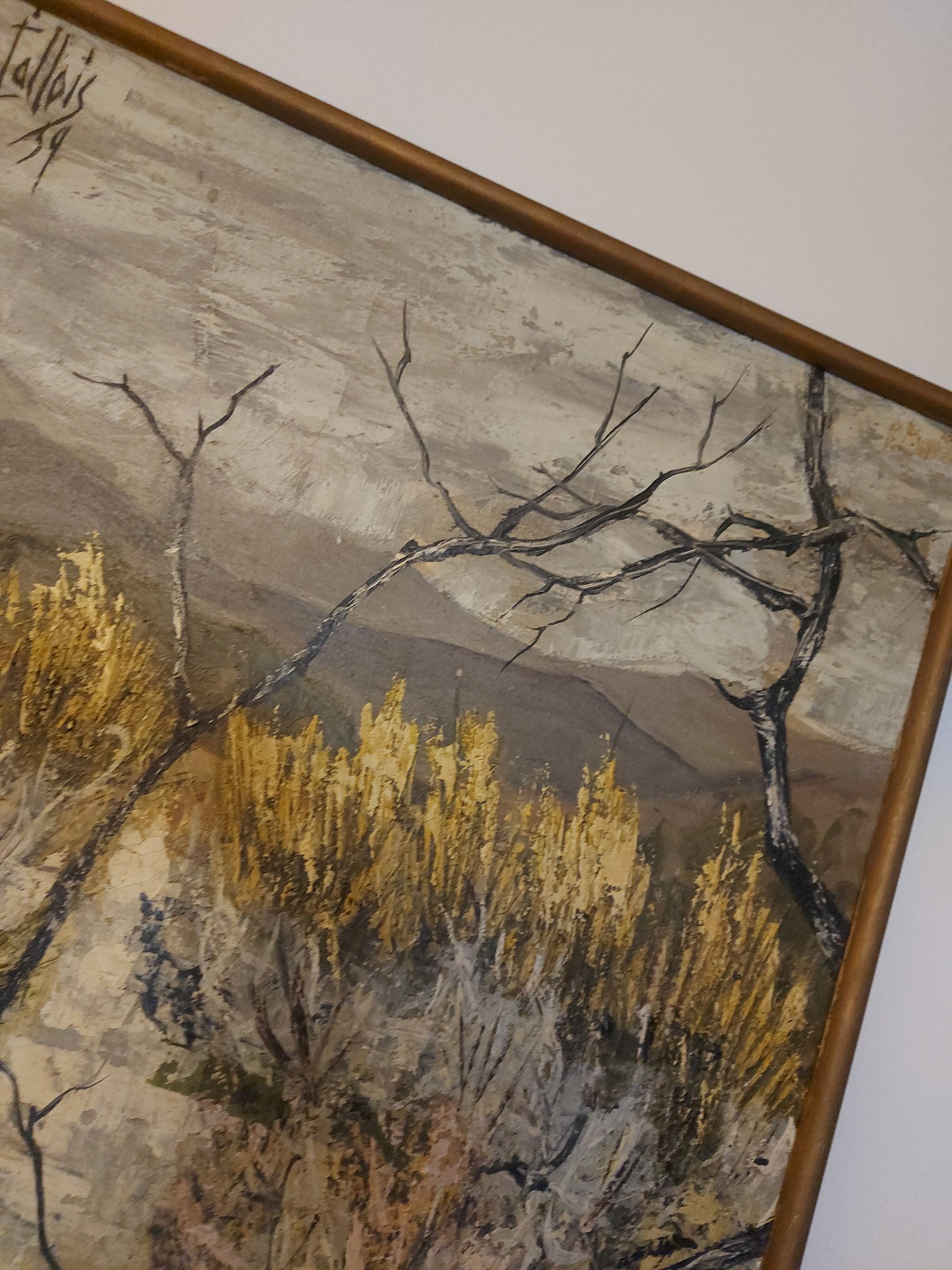 Oil painting on canvas, Claure Jallois, landscape cevenol ( 1959 )