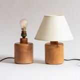 Pair of light wood table or bedside lamp bases, 1970s