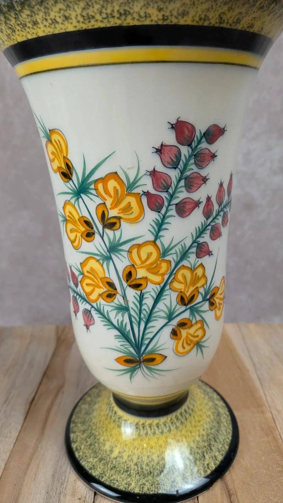 Antique Henriot Quimper vase with Breton floral decoration.