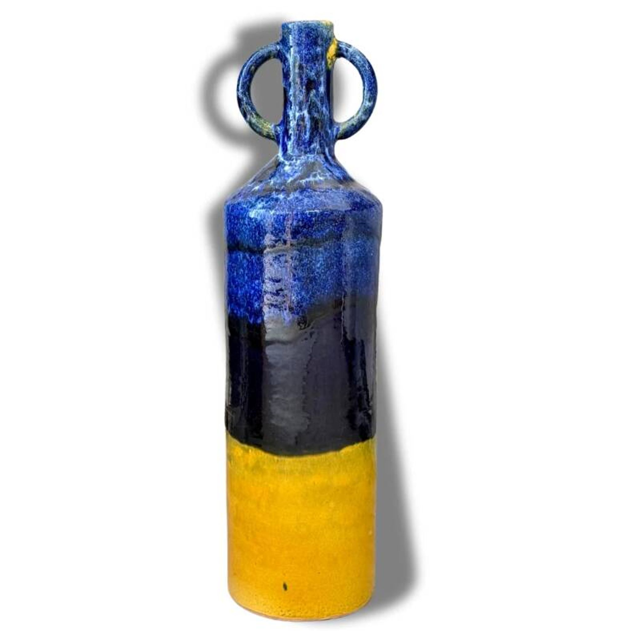 Large Moroccan Artisanal Vase in Majorelle Blue and Mustard Yellow