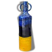 Large Moroccan Artisanal Vase in Majorelle Blue and Mustard Yellow