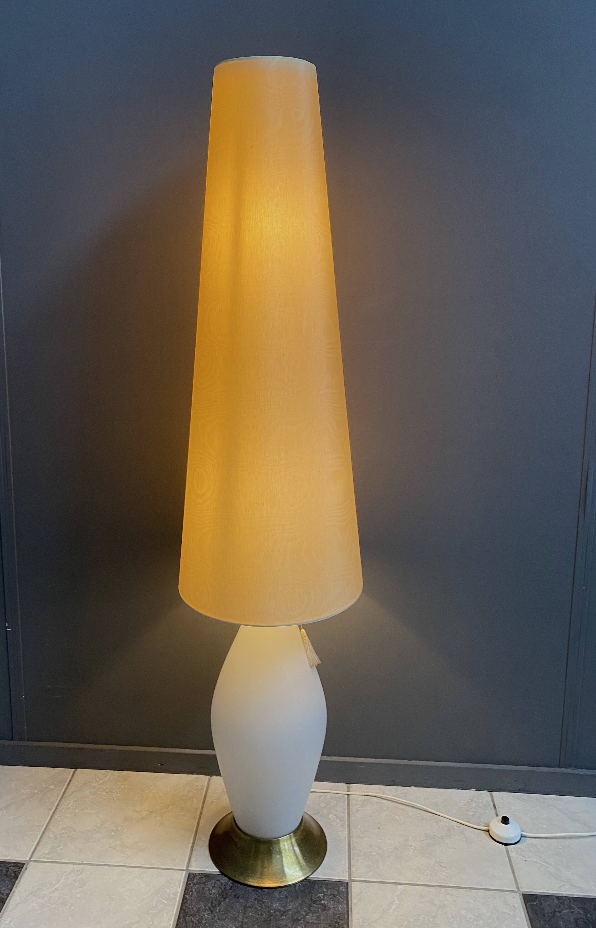 Glass floor lamp with large off-white lampshade, 1960s
