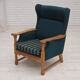 1970s, Danish highback armchair, furniture wool, solid oak wood.