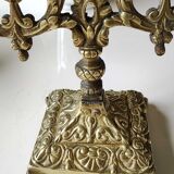Altar candlestick with 2 branches, napoleon iii style, bronze patina old gold
