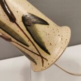 Large ceramic table lamp in beige with "straw" motifs
