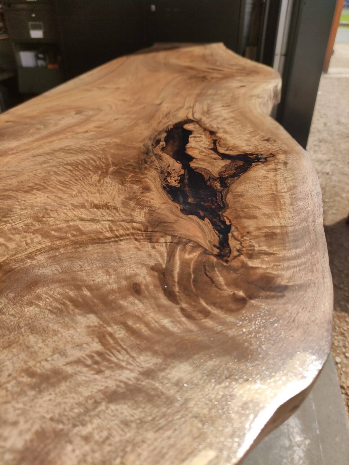 Walnut console with steel legs