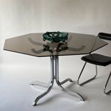 Smoked glass and chrome metal dining table 1970