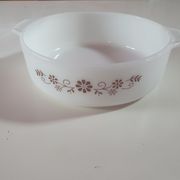Vintage dish dynaware pyrorey white bramble with brown flowers on one side