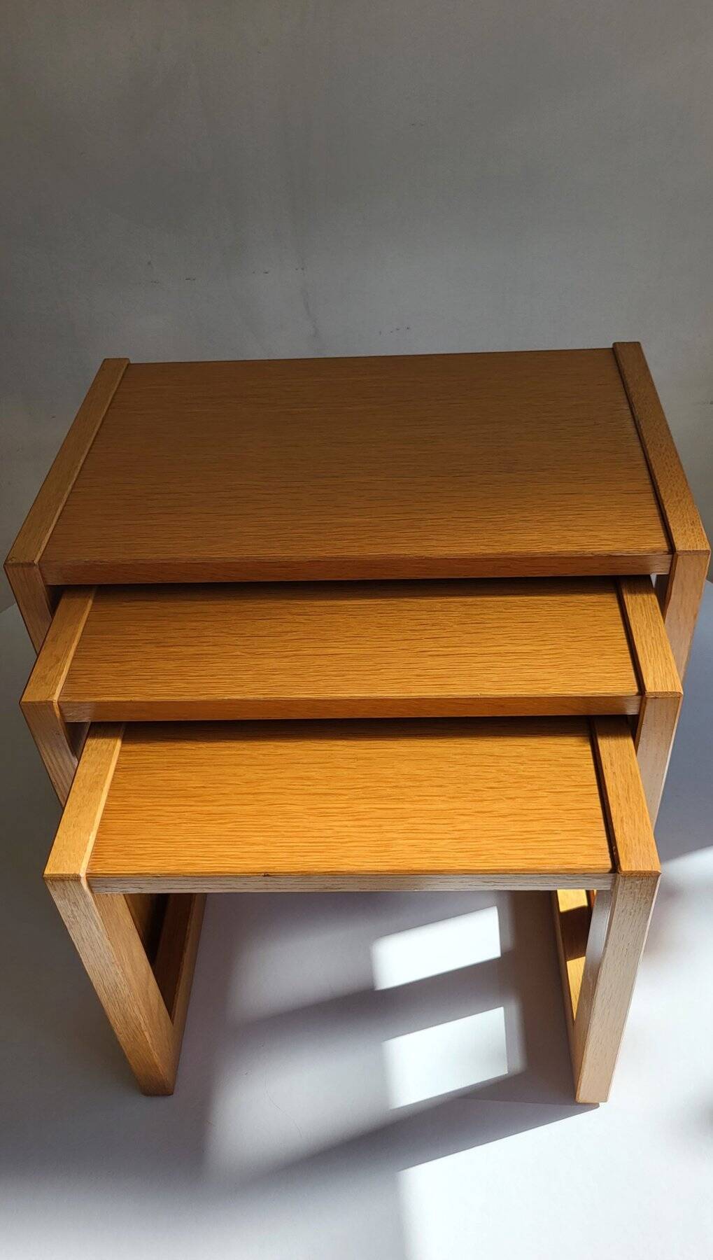 Modernist solid oak nesting table 1970
