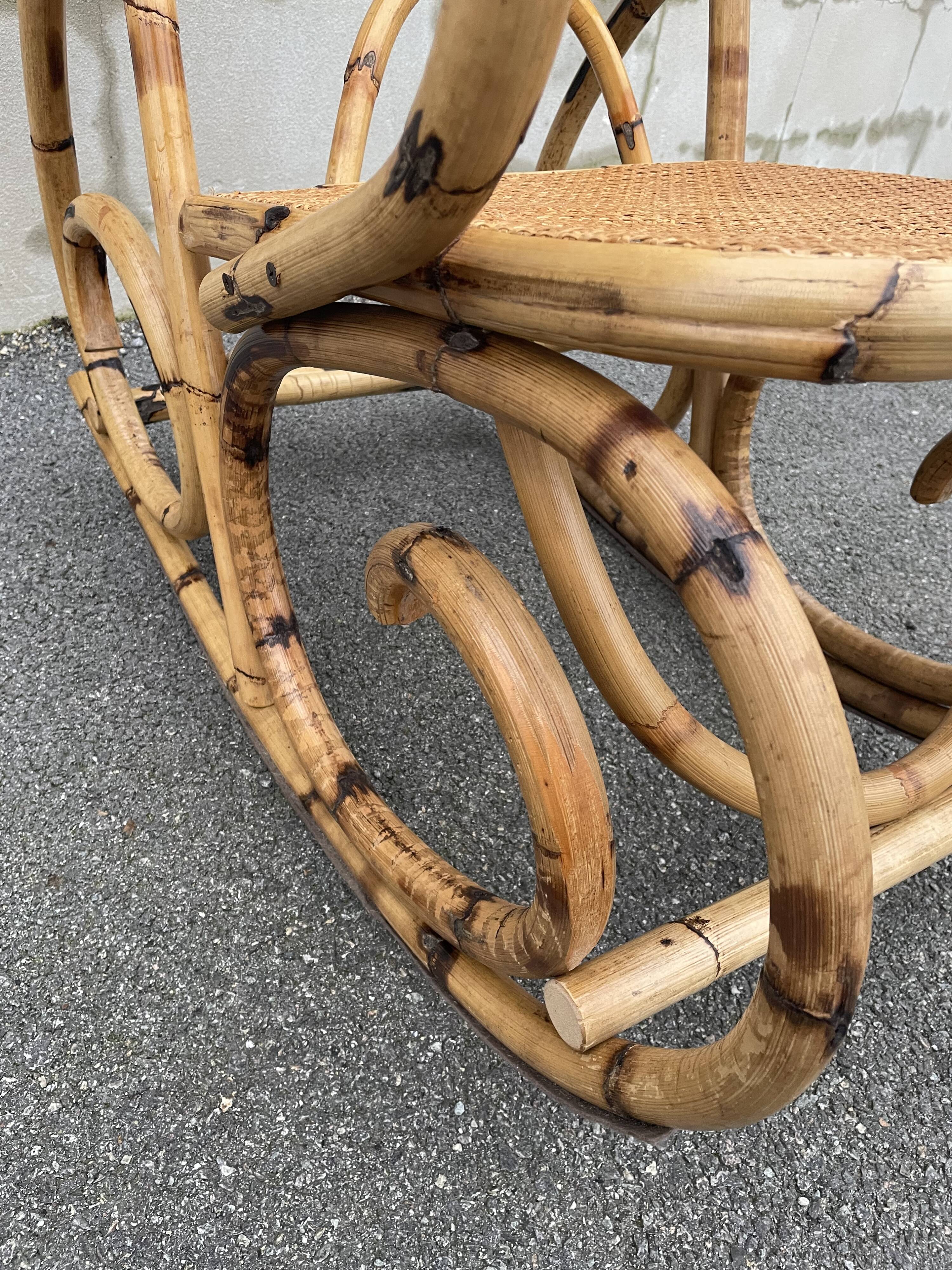 Rattan and cane rocking chair