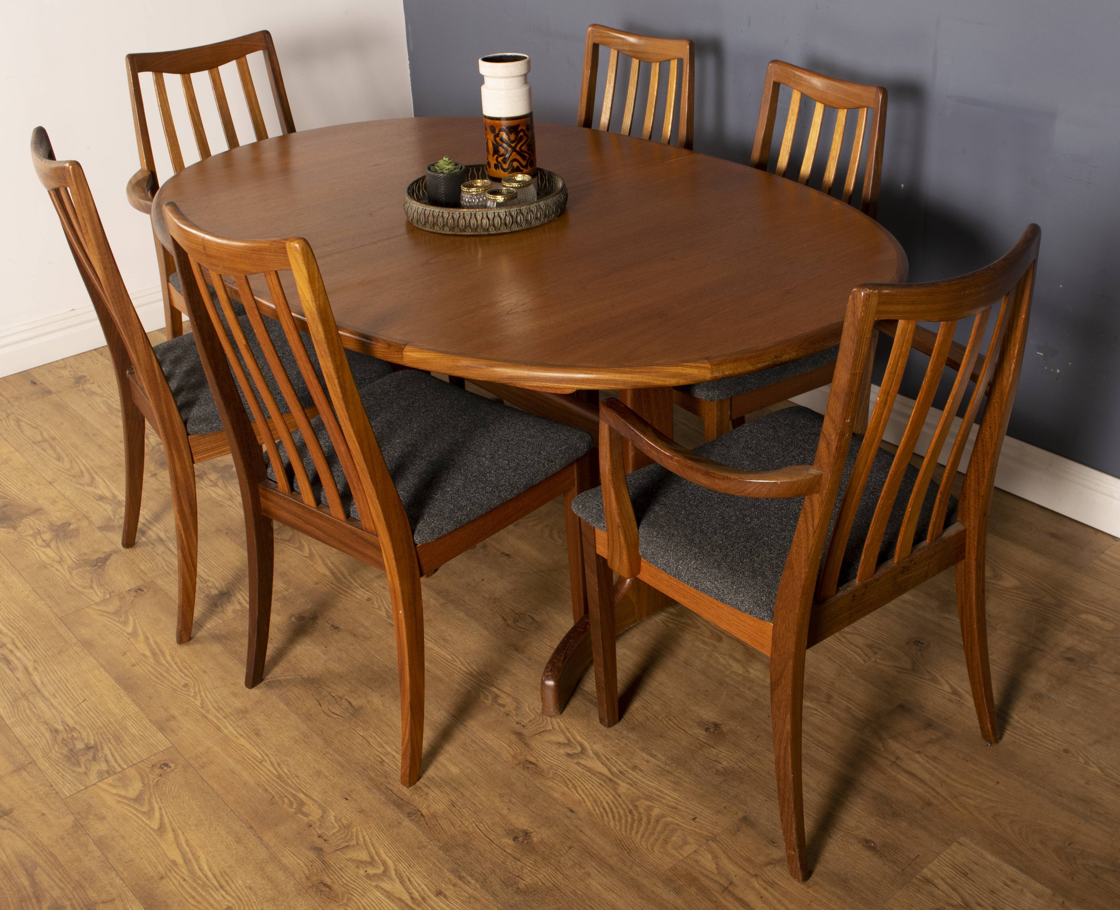 Restored teak 1960s g plan retro extending dining table & 6 chairs