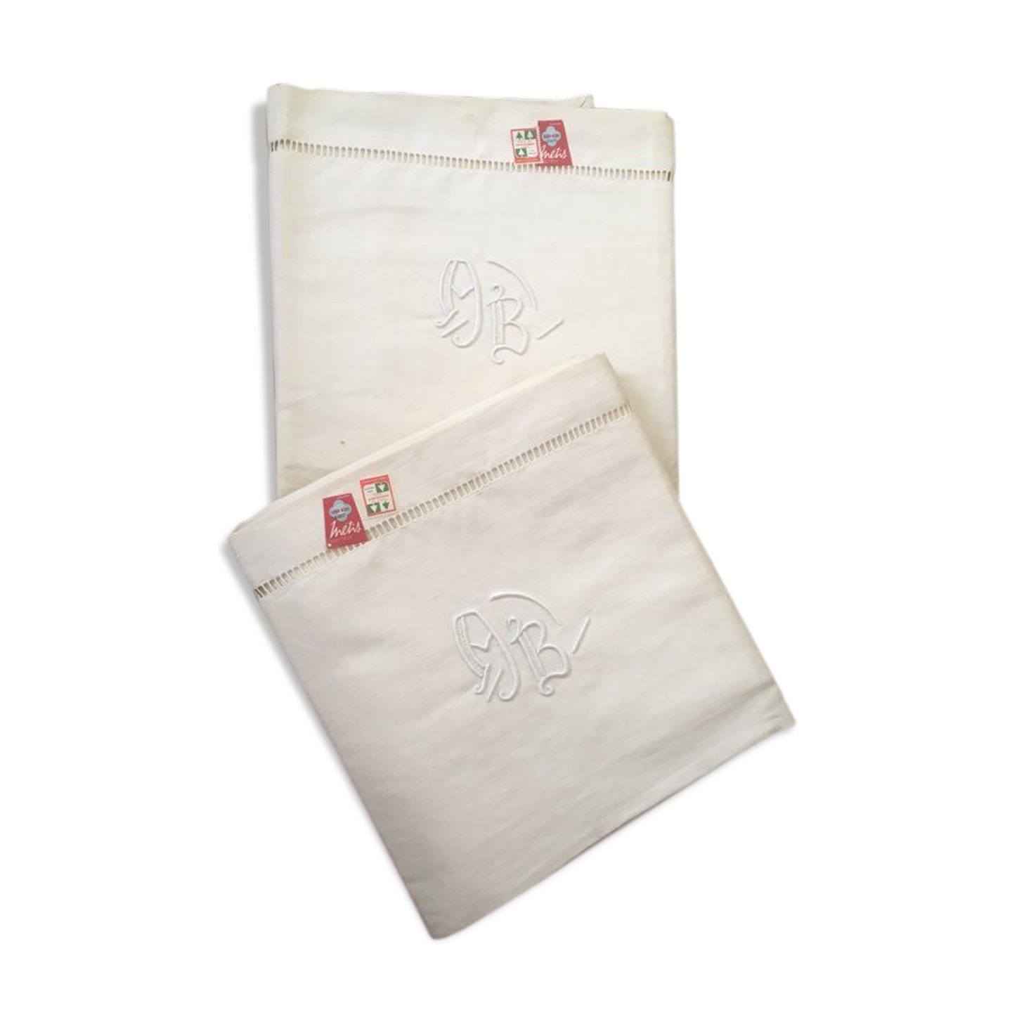 Pair mixed pillowcases embroidered A B.