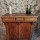 Antique French oak shop counter, kitchen island on wheels, circa 1880–1900.