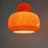 Pair of Space Age pendant lights in orange opaline, Peill & Putzler, 1970