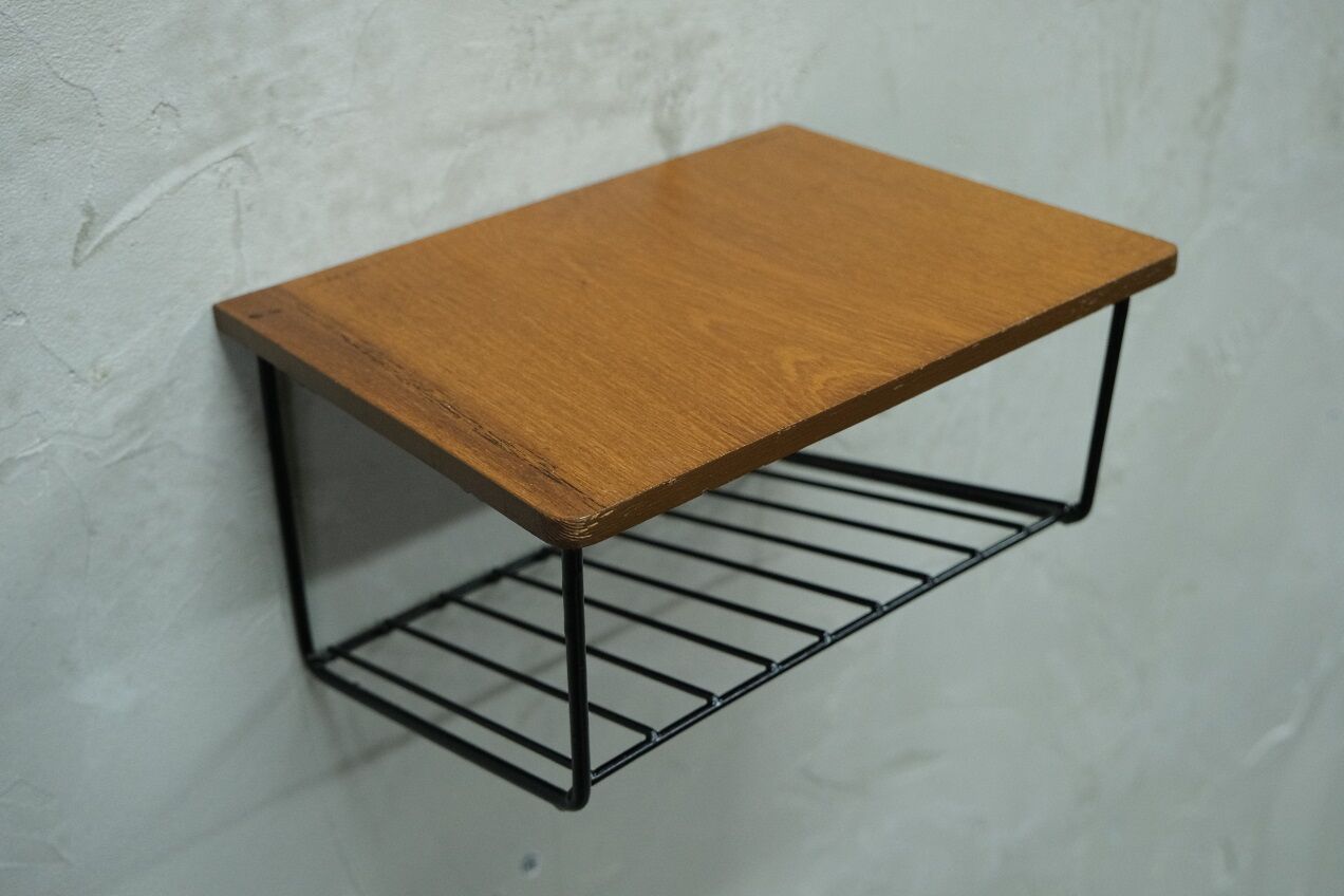 Scandinavian teak string wall shelf, 1960s