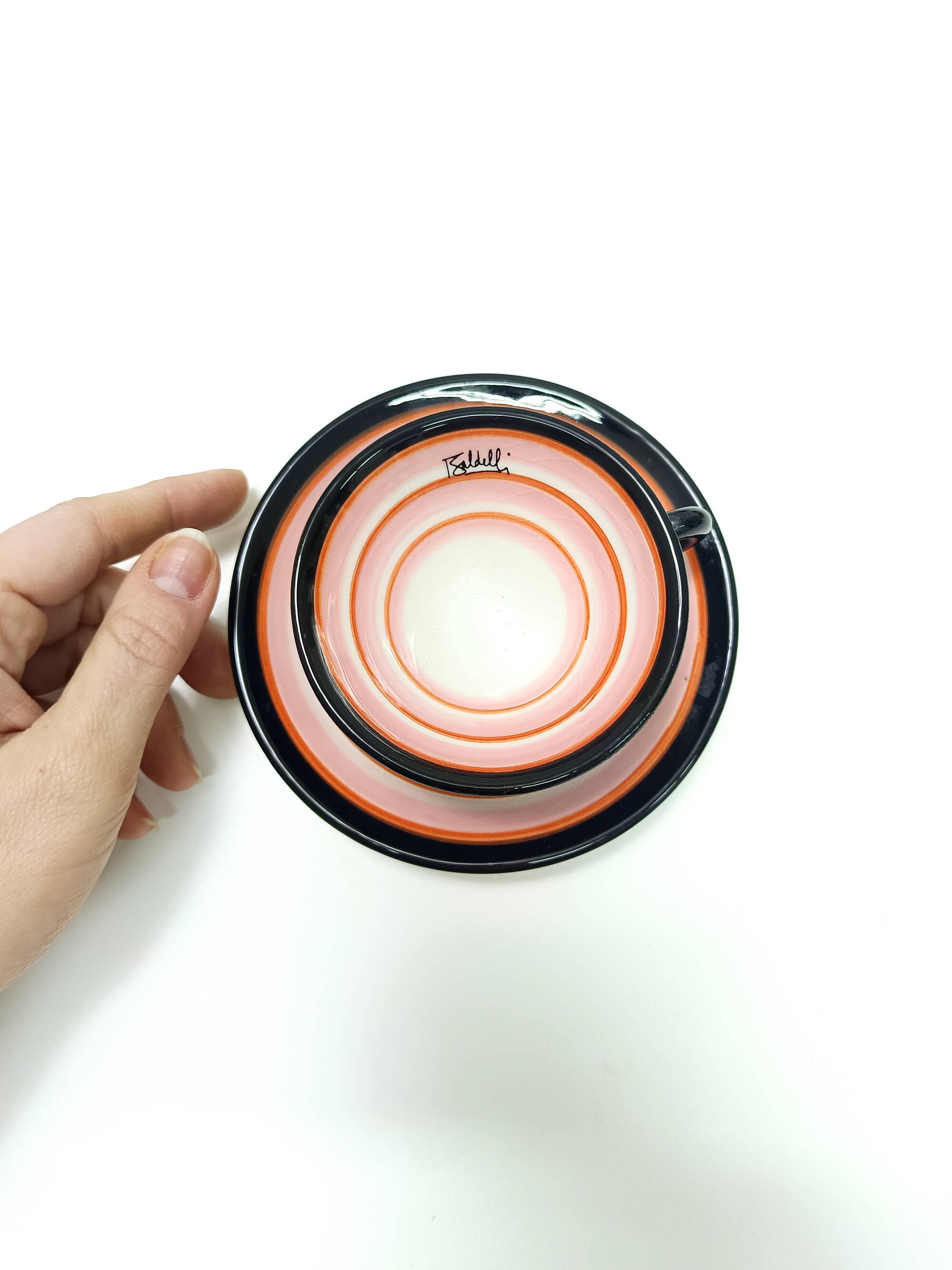 Set of Four Ceramic Coffee Cups by Baldelli with Milk Jug and Sugar Bowl, Italy