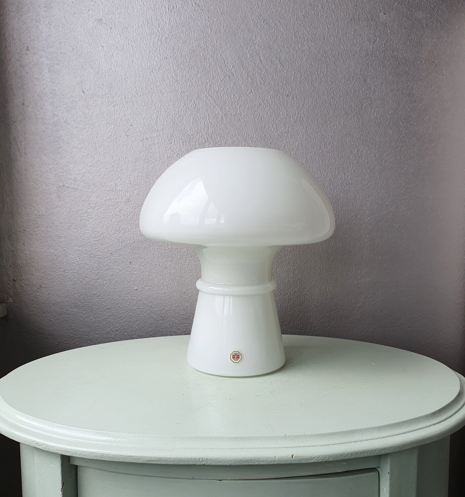 Lampe de table champignon en verre vintage, design danois Odreco, années 80