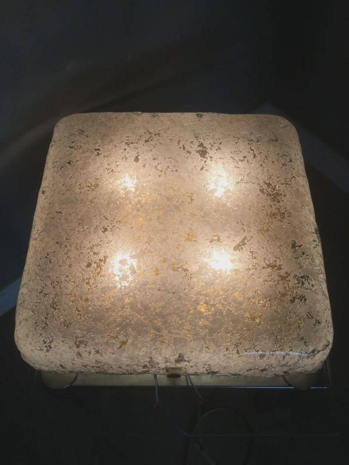 Kaiser Leuchten square wall or ceiling light, textured glass, 1960s-70s