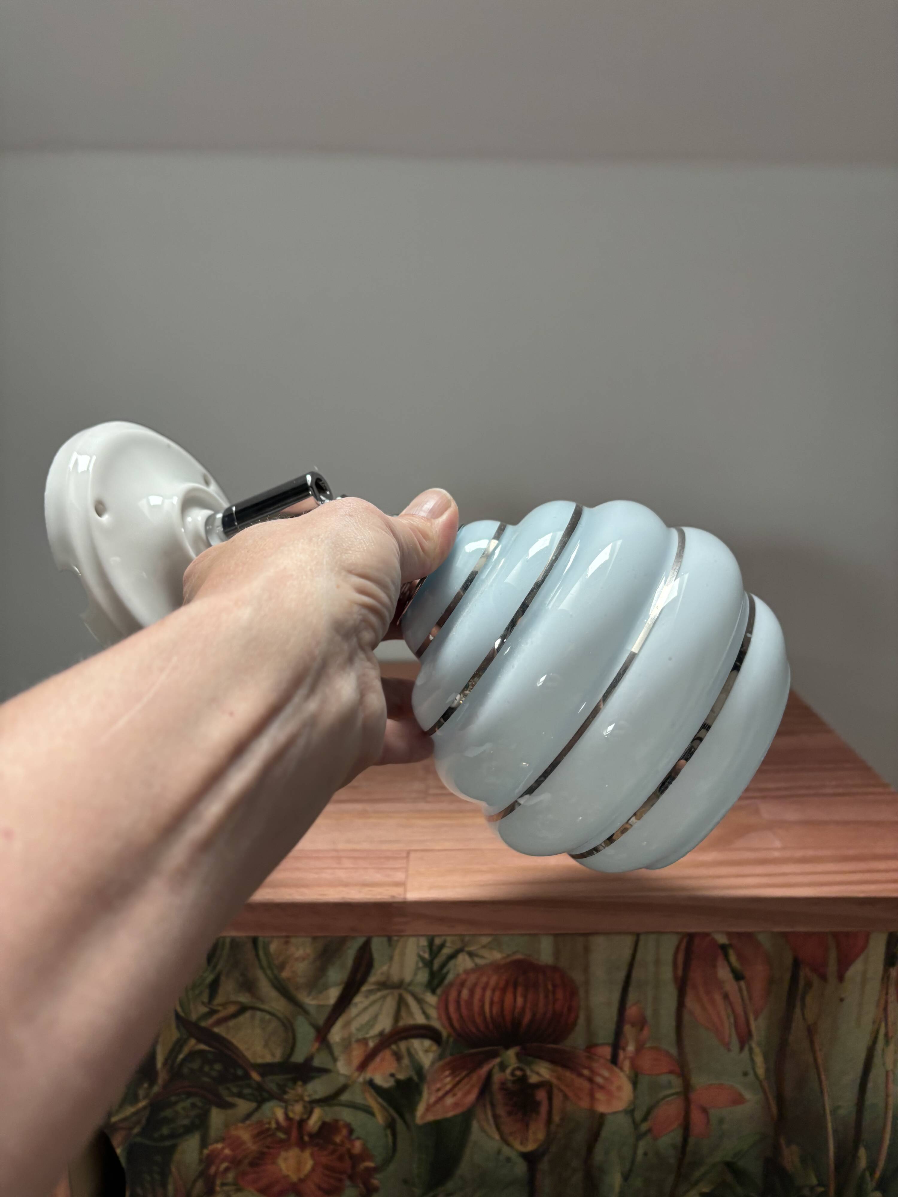 Blue and silver wall light