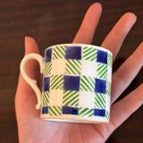 Set of 6 Digoin Sarreguemines Plaid cups and saucers