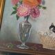 Old panel painting - Kitten and Flowers - Signed Léon Chevalier