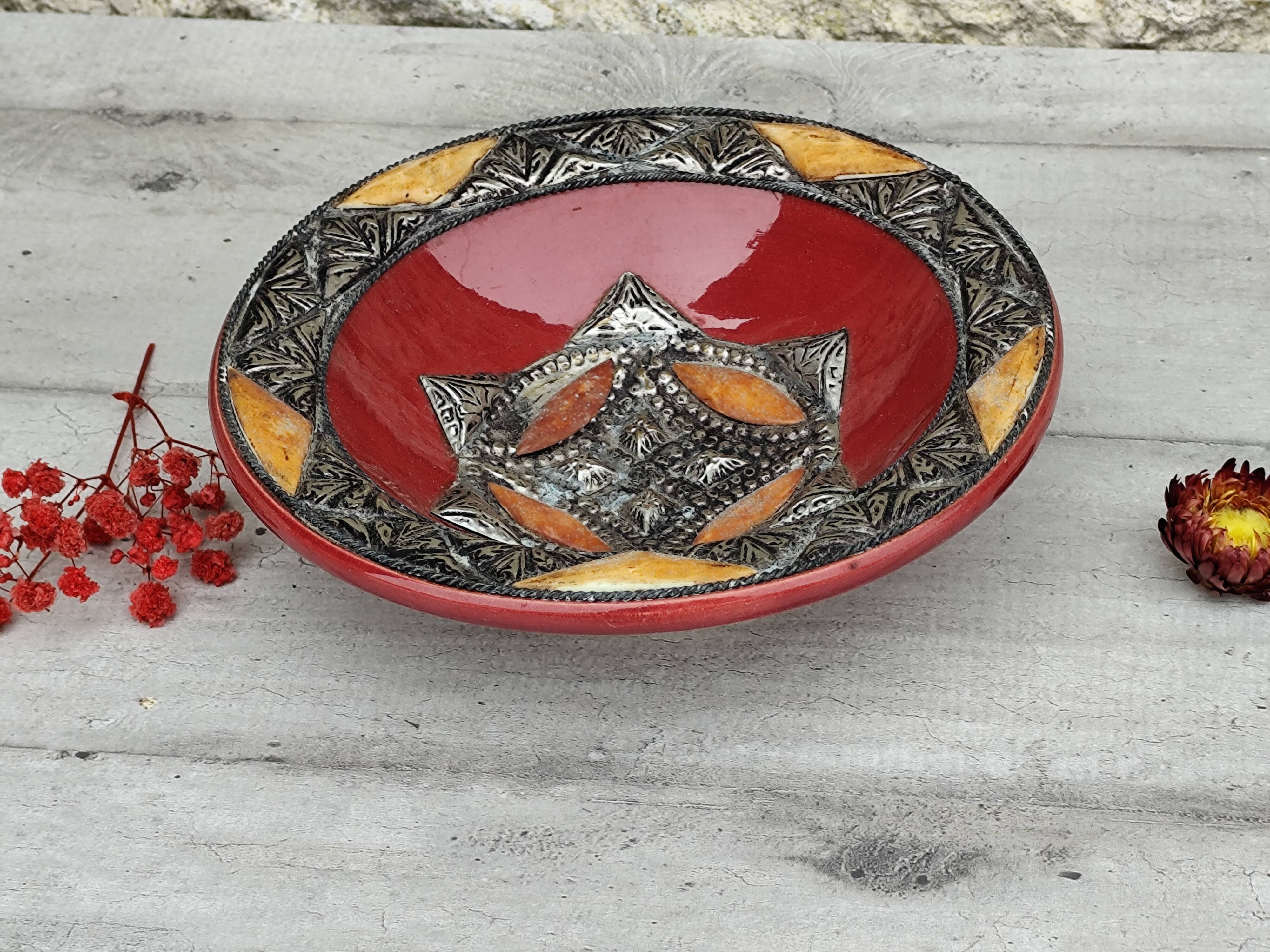 Vintage Moroccan ceramic and stone dish