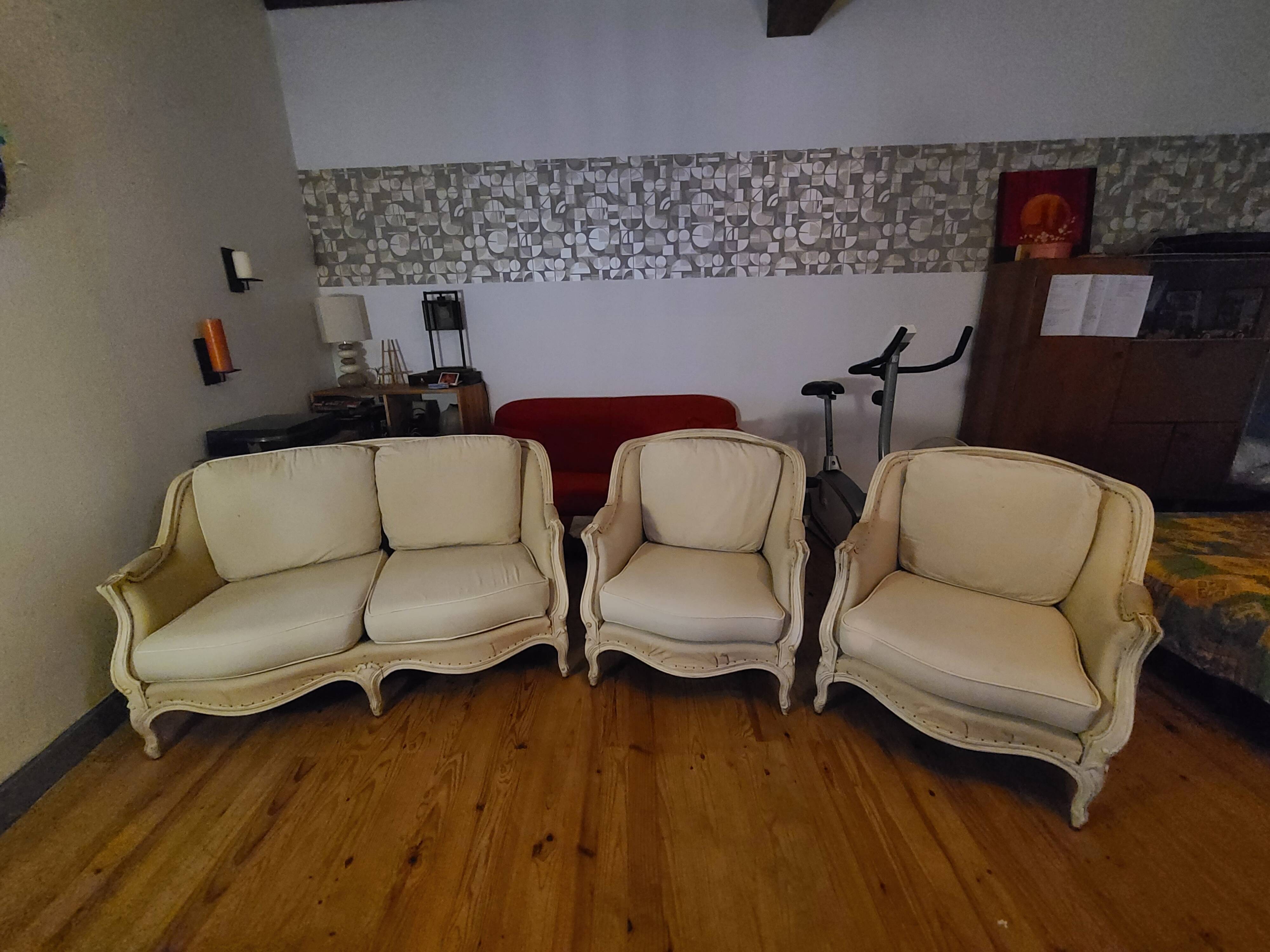 Louis XV style sofa and 2 armchairs