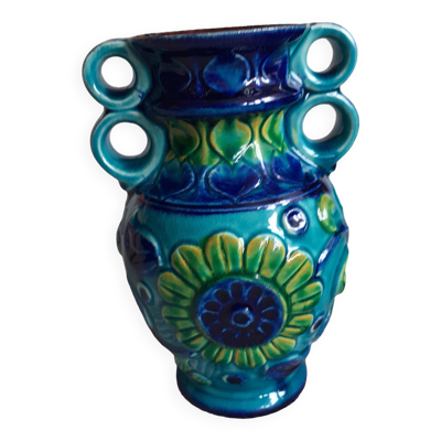 Vase vintage en céramique bleue West Germany