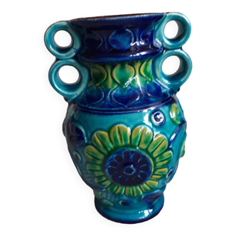 Vase vintage en céramique bleue West Germany