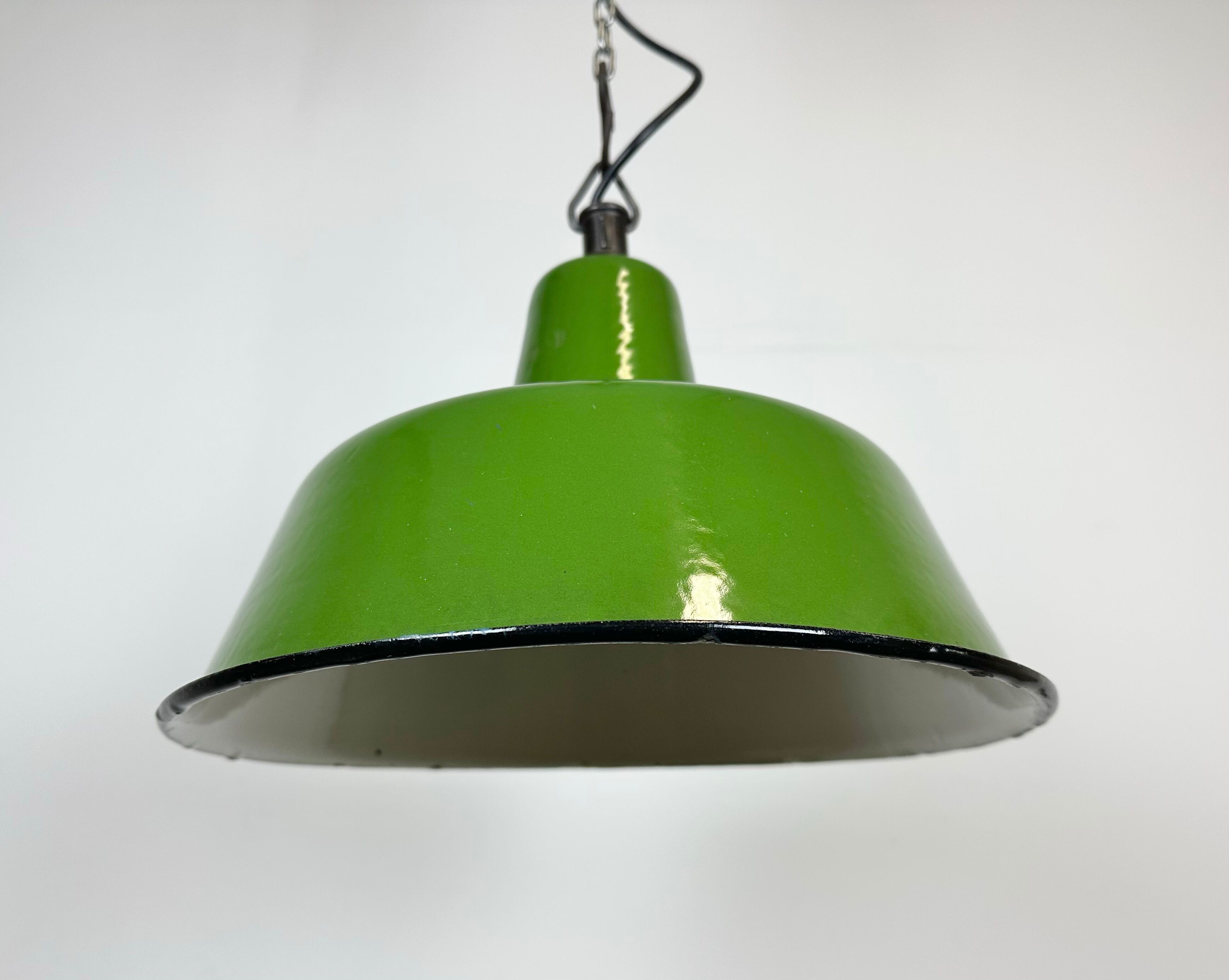 Industrial green enamel factory lamp from Zaos, 1960s